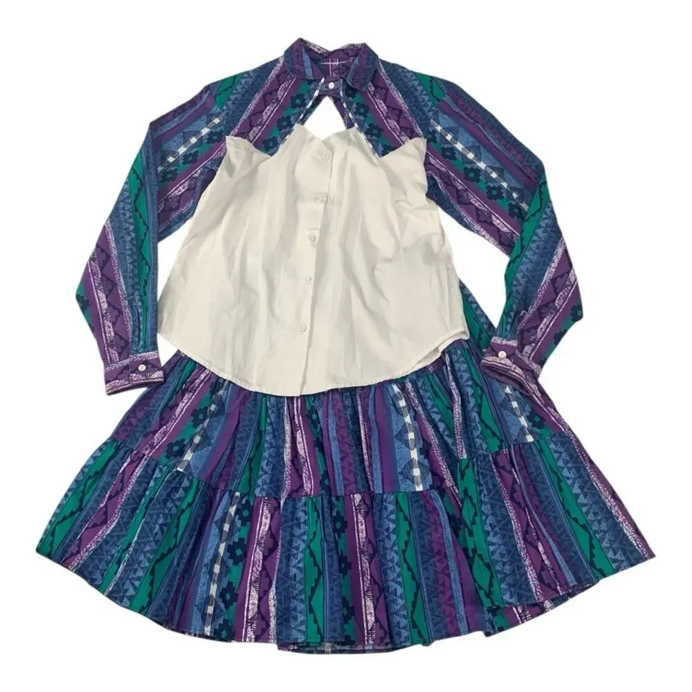 Western Collection size small two piece shirt skirt set rodeo cowgirl Aztec vint